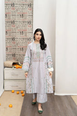 URGE - 3PC DHANAK EMBROIDERED SHIRT WITH PRINTED SHAWL AND TROUSER - RB11247