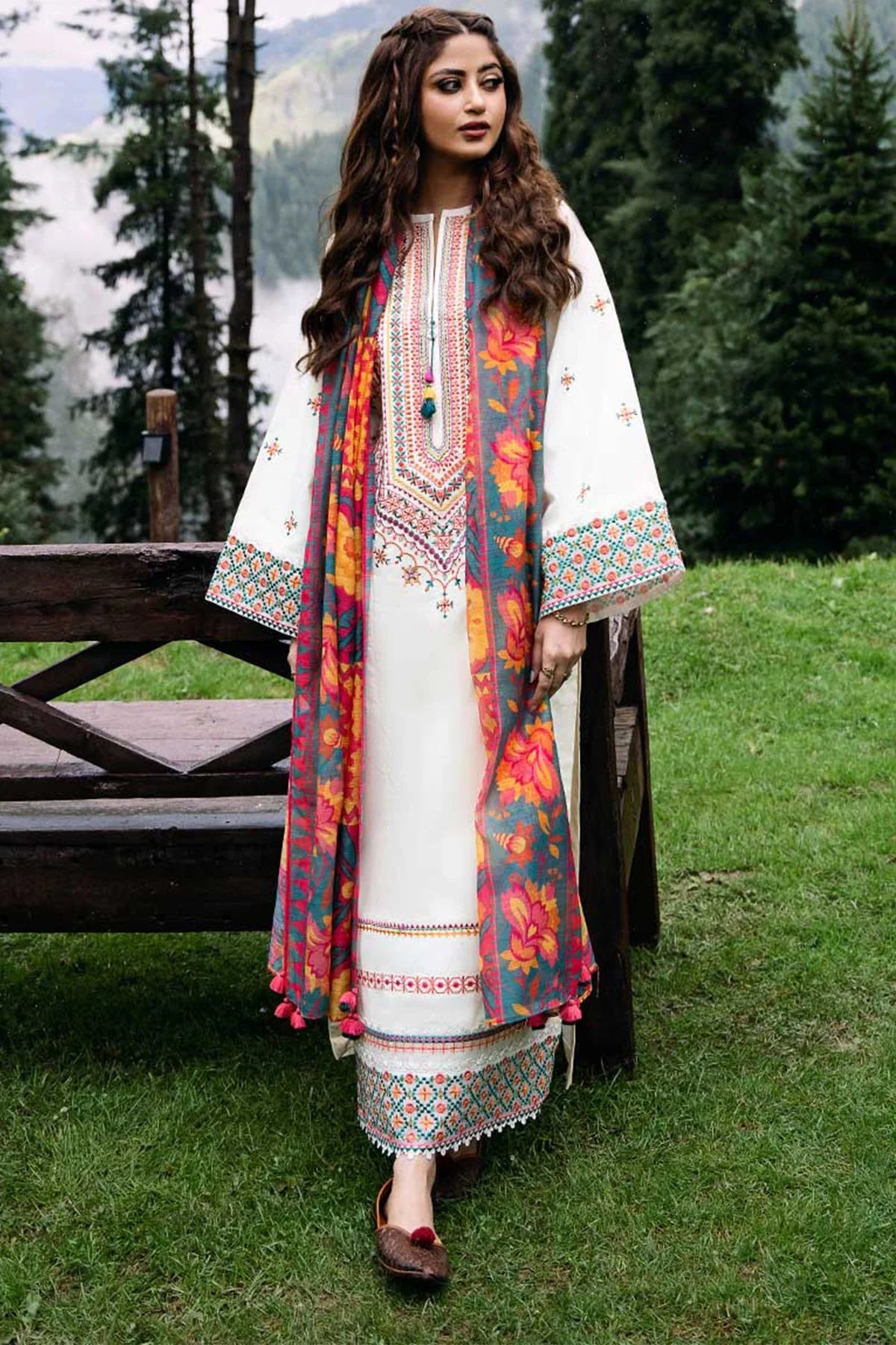 SAPPHIRE - 3PC DHANAK EMBROIDERED SHIRT WITH PRINTED SHAWL AND TROUSER - RB11248