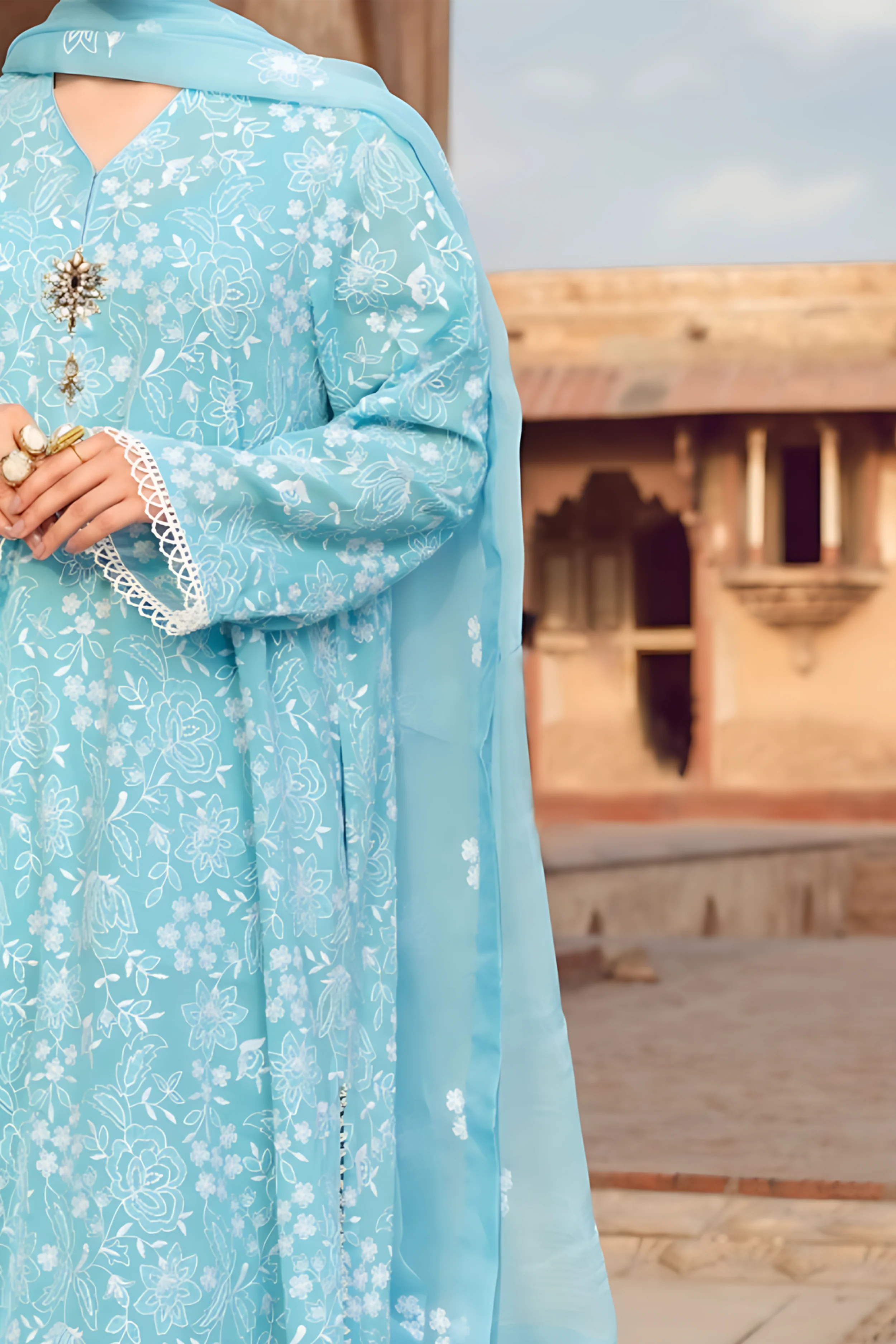 BAREEZE - 3PC DHANAK EMBROIDERED SHIRT WITH CHIFFON EMBROIDERED DUPATTA AND TROUSER - RB11249