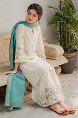 DYOT - 3PC DHANAK EMBROIDERED SHIRT WITH PRINTED ORGANZA DUPATTA AND TROUSER - RB11250