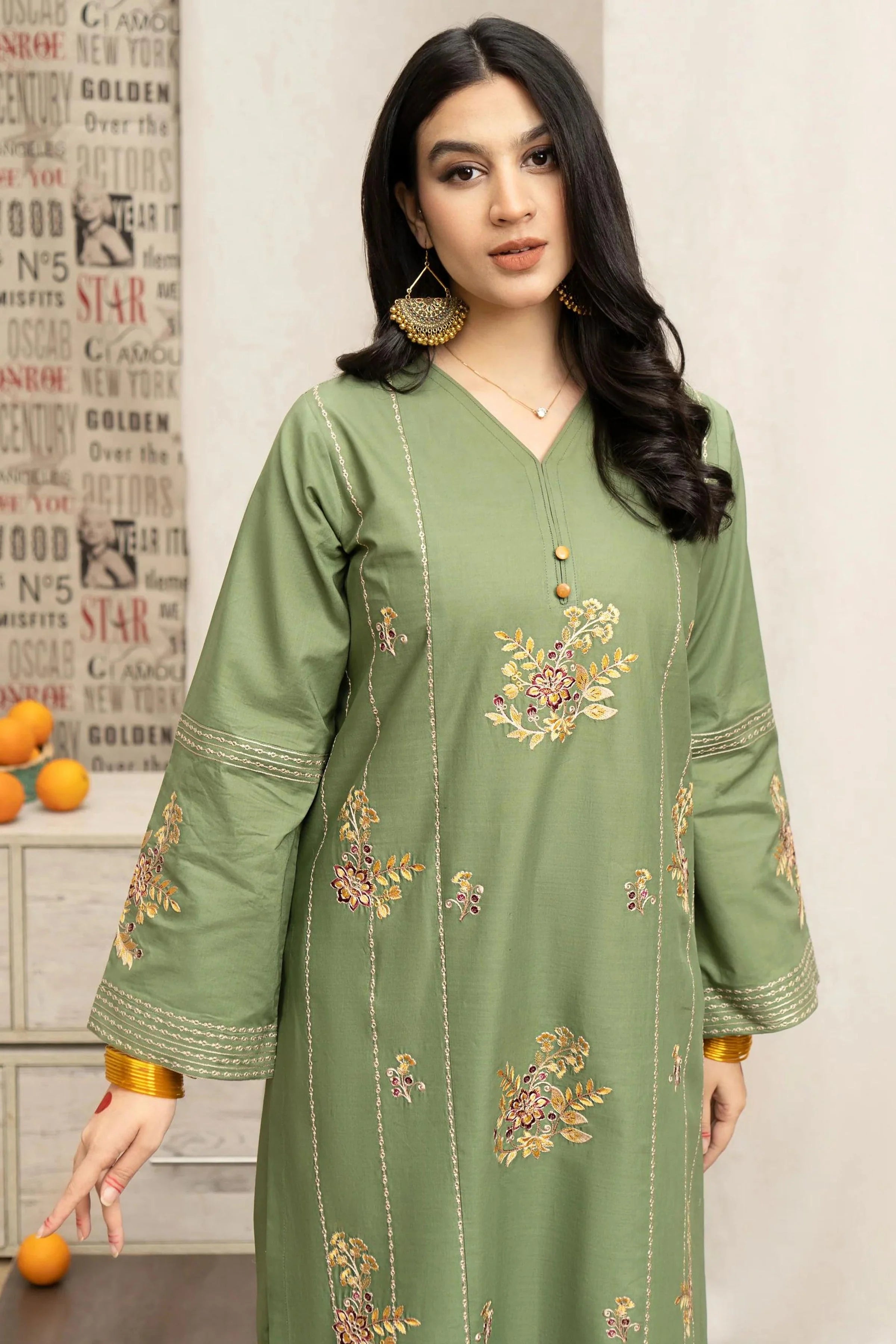 URGE - 3PC DHANAK EMBROIDERED SHIRT WITH PRINTED SHAWL AND TROUSER - RB11252