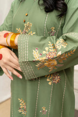 URGE - 3PC DHANAK EMBROIDERED SHIRT WITH PRINTED SHAWL AND TROUSER - RB11252