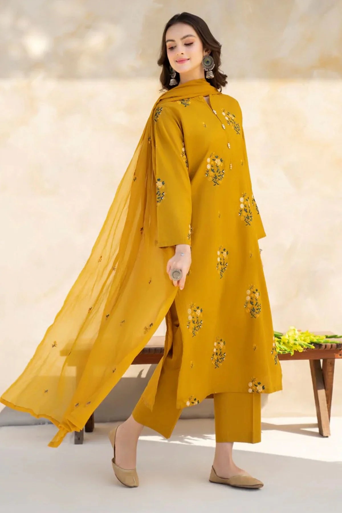 SAPPHIRE - 3PC DHANAK EMBROIDERED SHIRT WITH CHIFFON EMBROIDERED DUPATTA AND TROUSER - RB11254