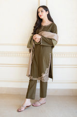 AISLING - 3PC DHANAK EMBROIDERED SHIRT WITH PRINTED SHAWL AND TROUSER - RB11256