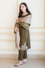 AISLING - 3PC DHANAK EMBROIDERED SHIRT WITH PRINTED SHAWL AND TROUSER - RB11256