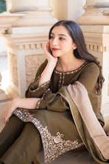 AISLING - 3PC DHANAK EMBROIDERED SHIRT WITH PRINTED SHAWL AND TROUSER - RB11256