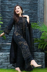 DANANEER - 3PC DHANAK EMBROIDERED SHIRT WITH ORGANZA EMBROIDERED DUPATTA AND TROUSER - RB11257