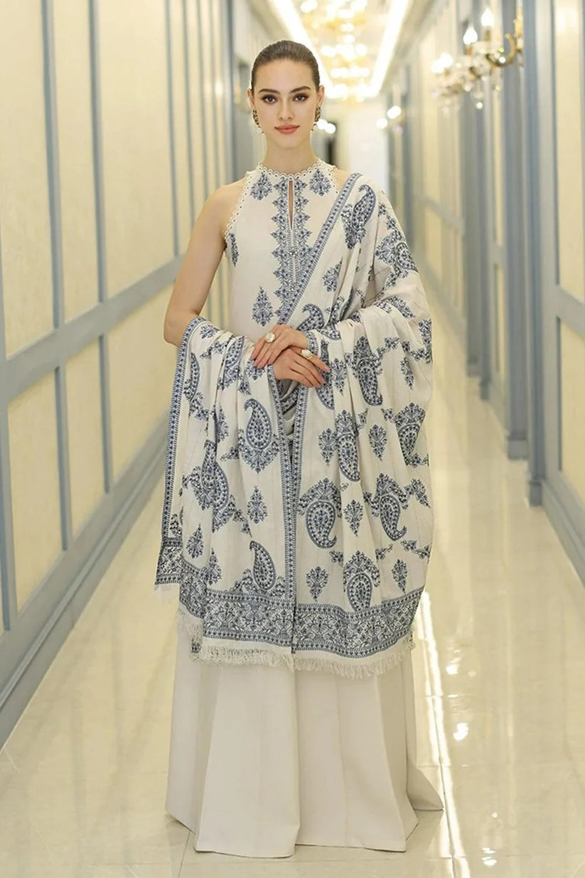 BAREEZE -3PC EMBROIDERED DHANAK SHIRT WITH HEAVY EMBROIDERED SHAWL AND TROUSER - 11258