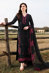AZURE -3PC EMBROIDERED DHANAK SHIRT WITH DHANAK EMBROIDERED SHAWL AND TROUSER - RB11260