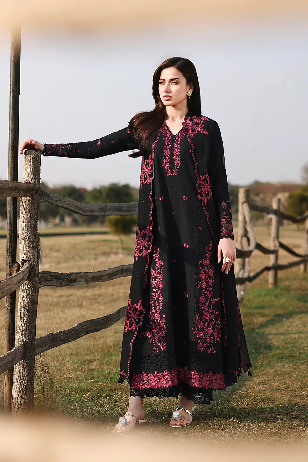 AZURE -3PC EMBROIDERED DHANAK SHIRT WITH DHANAK EMBROIDERED SHAWL AND TROUSER - RB11260