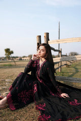 AZURE -3PC EMBROIDERED DHANAK SHIRT WITH DHANAK EMBROIDERED SHAWL AND TROUSER - RB11260