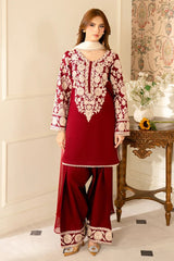 JAZMIN-3PC EMBROIDERED DHANAK SHIRT WITH PRINTED SHAWL AND TROUSER - RB11261