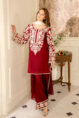 JAZMIN-3PC EMBROIDERED DHANAK SHIRT WITH PRINTED SHAWL AND TROUSER - RB11261