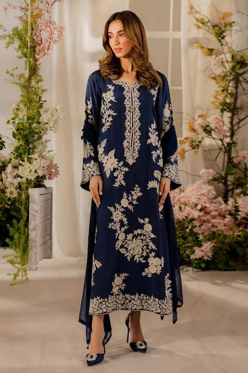 ZARA SHAHJAHAN- 3PC EMBROIDERED DHANAK SHIRT WITH DHANAK SHAWL AND TROUSER - RB11262
