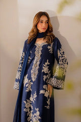 ZARA SHAHJAHAN- 3PC EMBROIDERED DHANAK SHIRT WITH DHANAK SHAWL AND TROUSER - RB11262