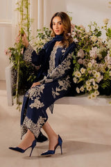ZARA SHAHJAHAN- 3PC EMBROIDERED DHANAK SHIRT WITH DHANAK SHAWL AND TROUSER - RB11262