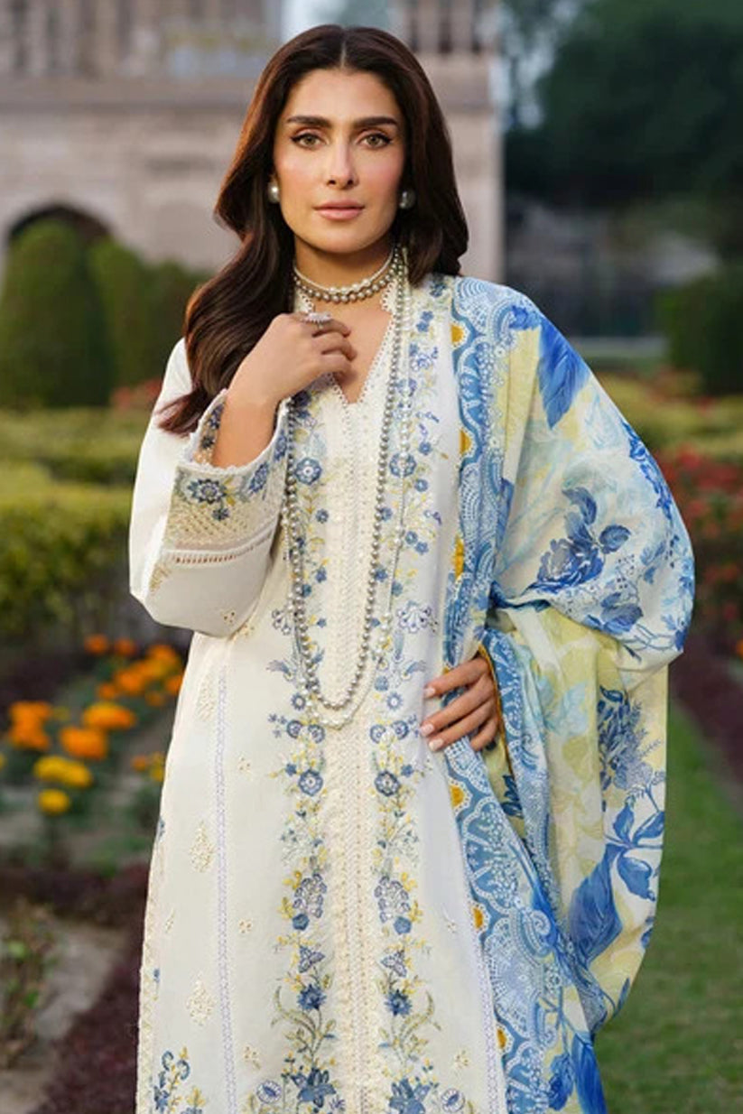 LIMELIGHT-3PC EMBROIDERED DHANAK SHIRT WITH PRINTED SHAWL AND TROUSER - RB11263