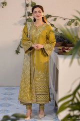 QALAMQAR -3PC EMBROIDERED DHANAK SHIRT WITH PRINTED SHAWL AND TROUSER - RB11264