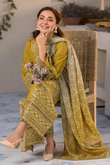 QALAMQAR -3PC EMBROIDERED DHANAK SHIRT WITH PRINTED SHAWL AND TROUSER - RB11264