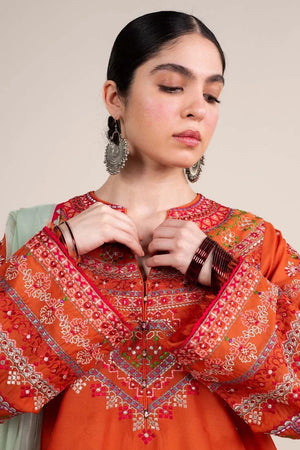 ZARA SHAHJAHAN- 3PC EMBROIDERED DHANAK SHIRT WITH PRINTED SHAWL AND TROUSER - RB11265