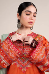 ZARA SHAHJAHAN- 3PC EMBROIDERED DHANAK SHIRT WITH PRINTED SHAWL AND TROUSER - RB11265