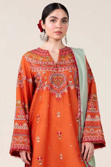 ZARA SHAHJAHAN- 3PC EMBROIDERED DHANAK SHIRT WITH PRINTED SHAWL AND TROUSER - RB11265