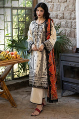 ASIM JOFA -3PC EMBROIDERED DHANAK SHIRT WITH PRINTED SHAWL AND TROUSER - RB11266