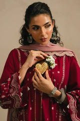 ETHNIC -3PC EMBROIDERED DHANAK SHIRT WITH PRINTED SHAWL AND TROUSER - RB11267