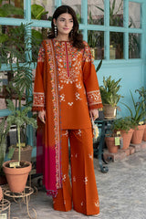 ZELLBURY -3PC EMBROIDERED DHANAK SHIRT WITH PRINTED SHAWL AND TROUSER - RB11268