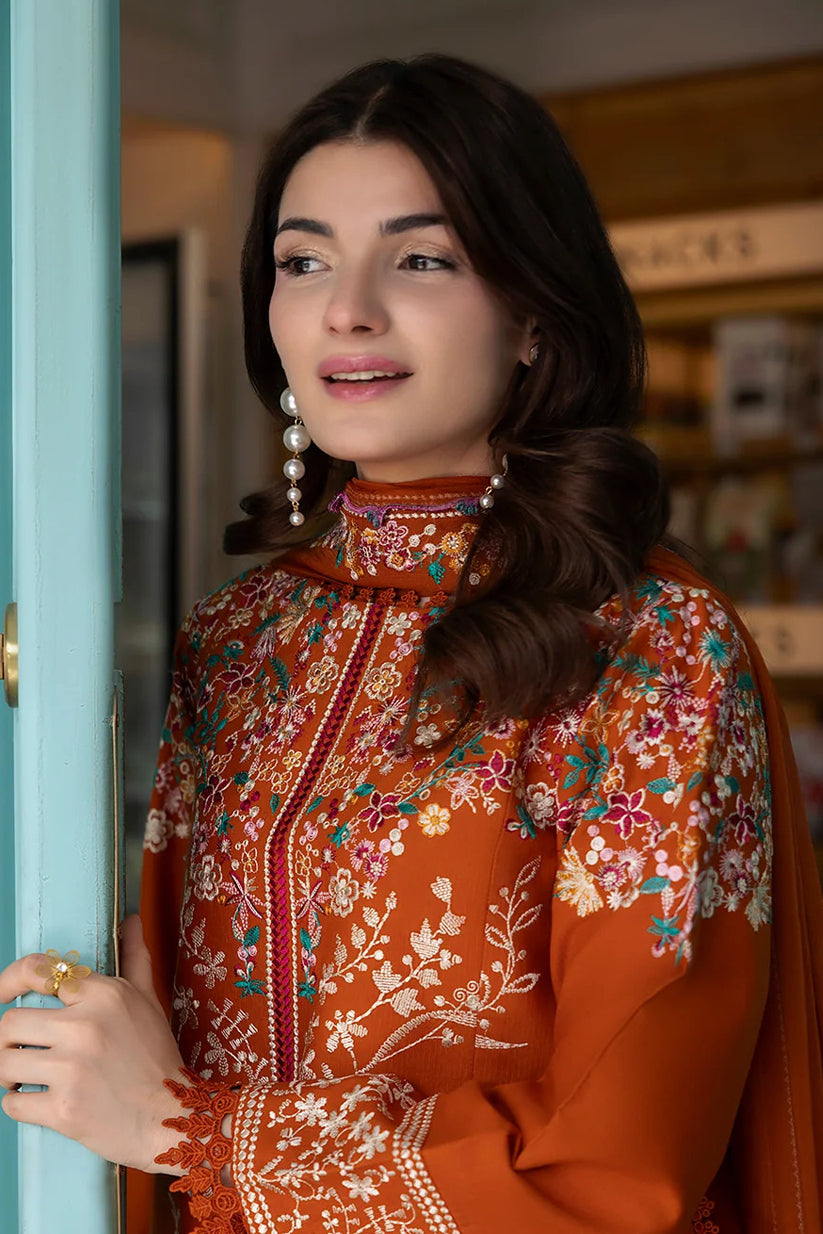 ZELLBURY -3PC EMBROIDERED DHANAK SHIRT WITH PRINTED SHAWL AND TROUSER - RB11268