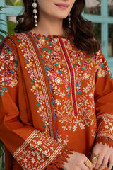 ZELLBURY -3PC EMBROIDERED DHANAK SHIRT WITH PRINTED SHAWL AND TROUSER - RB11268