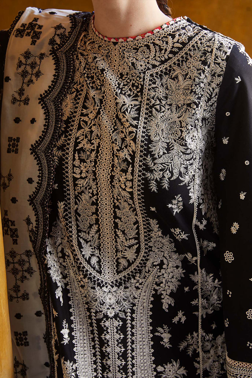 HUSSAIN REHAR -3PC EMBROIDERED DHANAK SHIRT WITH KHADDI NET EMBROIDERED DUPATTA AND TROUSER - RB11269