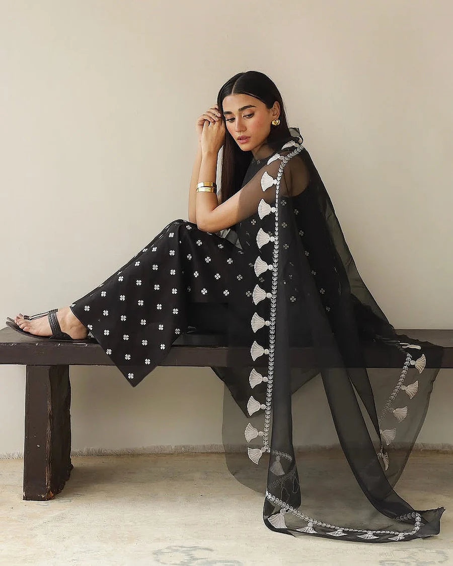 DYOT - 3PC LAWN EMBROIDERED SHIRT WITH PRINTED DUPATTA AND TROUSER- RB11138
