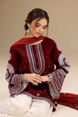 JAZMIN - 3PC DHANAK EMBROIDERED SHIRT WITH PRINTED SHAWL AND TROUSER - RB11140