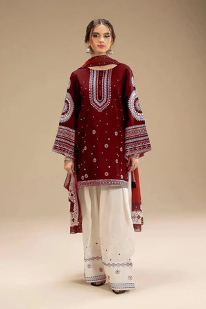 JAZMIN - 3PC DHANAK EMBROIDERED SHIRT WITH PRINTED SHAWL AND TROUSER - RB11140
