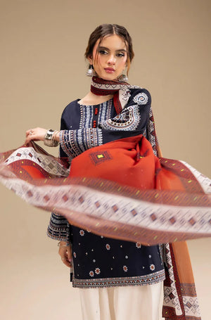 JAZMIN - 3PC DHANAK EMBROIDERED SHIRT WITH PRINTED SHAWL AND TROUSER - RB11141