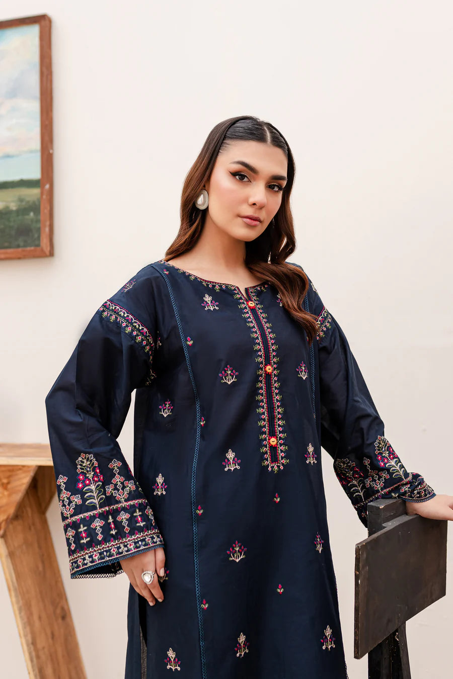 BAKHIYA - 2PC KHAADAR EMBROIDERED SHIRT WITH KHADDAR TROUSER - RB11095