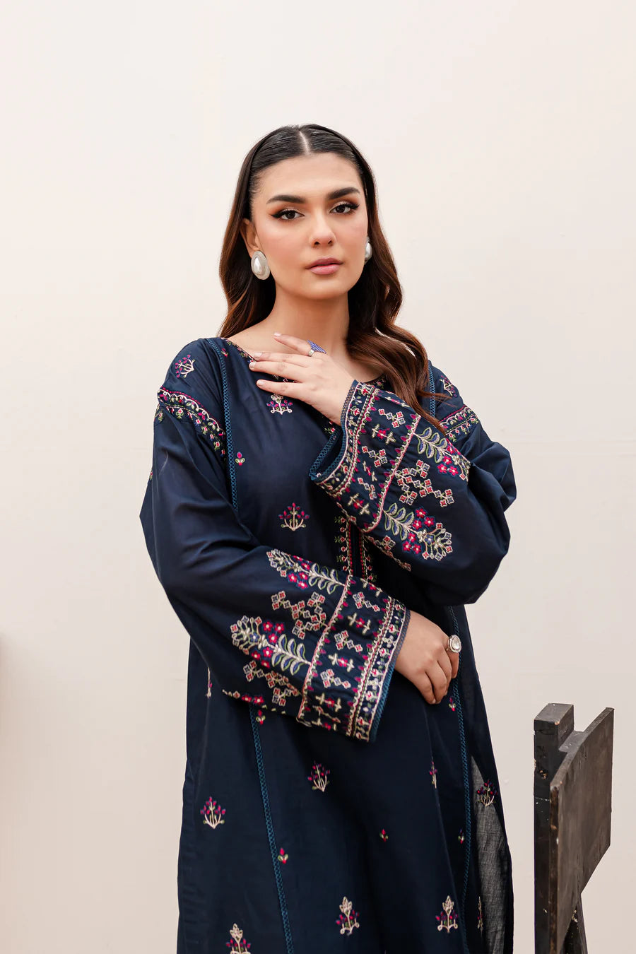 BAKHIYA - 2PC KHAADAR EMBROIDERED SHIRT WITH KHADDAR TROUSER - RB11095