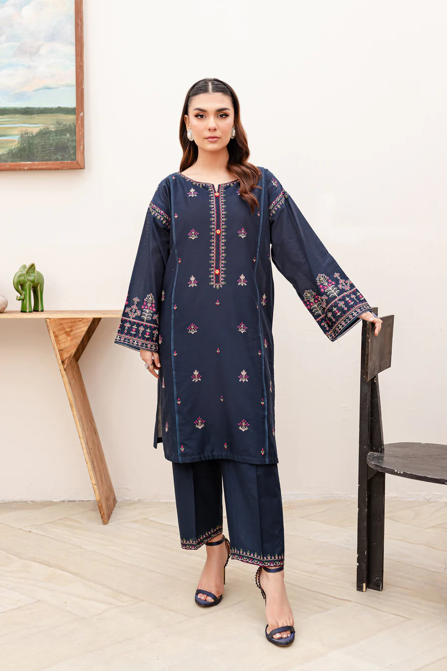 BAKHIYA - 2PC KHAADAR EMBROIDERED SHIRT WITH KHADDAR TROUSER - RB11095