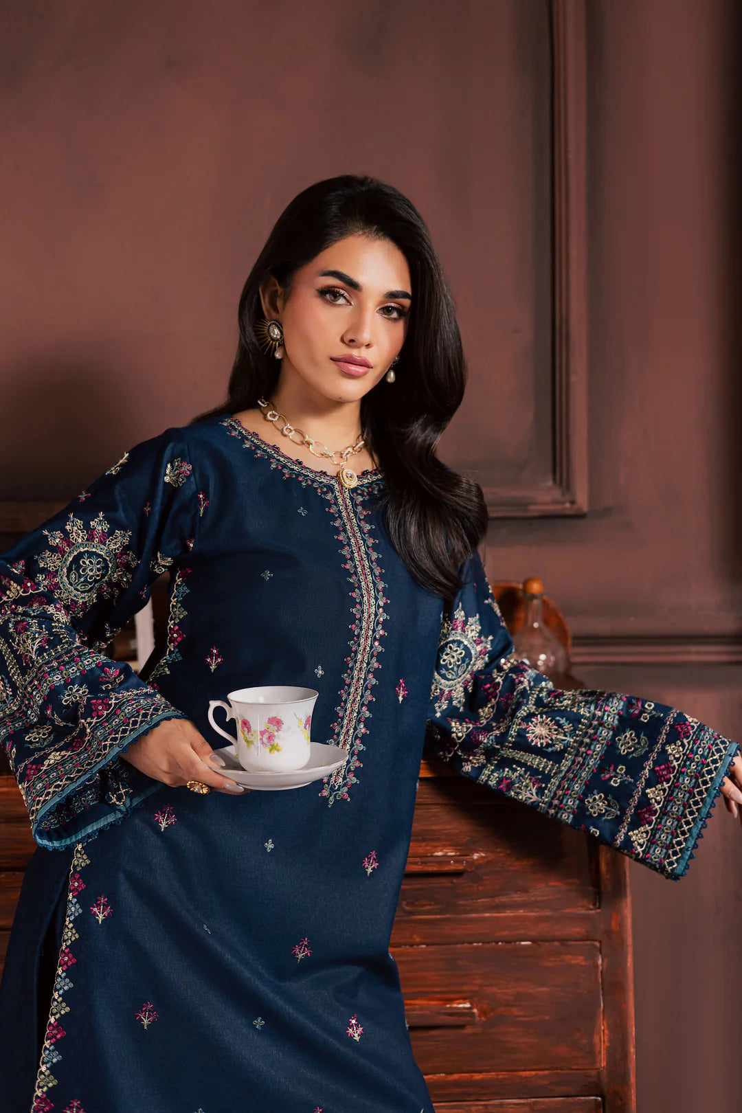 BATIK - 2PC EMBROIDERED SHIRT WITH EMBROIDERED PATCHES AND TROUSER - RB11160