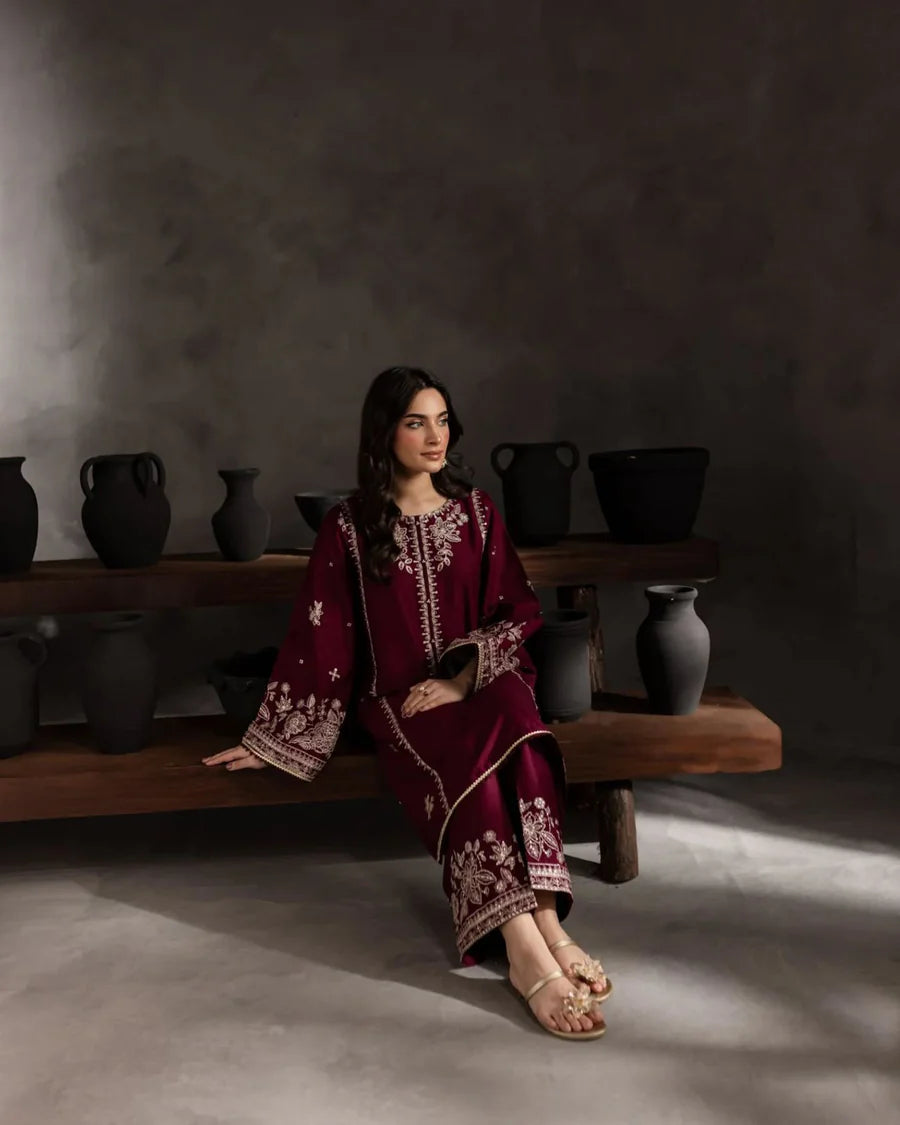 BATIK - 2PC EMBROIDERED SHIRT WITH EMBROIDERED PATCHES AND TROUSER - RB11161
