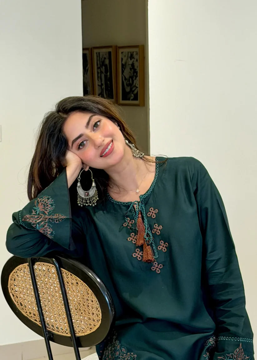 BATIK - 2PC EMBROIDERED SHIRT WITH EMBROIDERED PATCHES AND TROUSER - RB11164