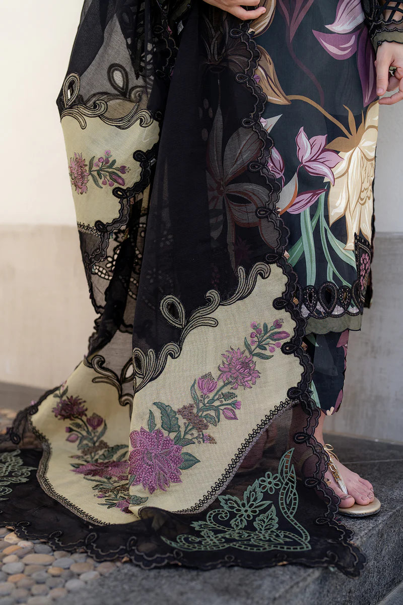 BAROQUE- 3PC PRINTED SHIRT WITH PATCHES AND CHIFFON DUPATA AND TROUSER - RB11166