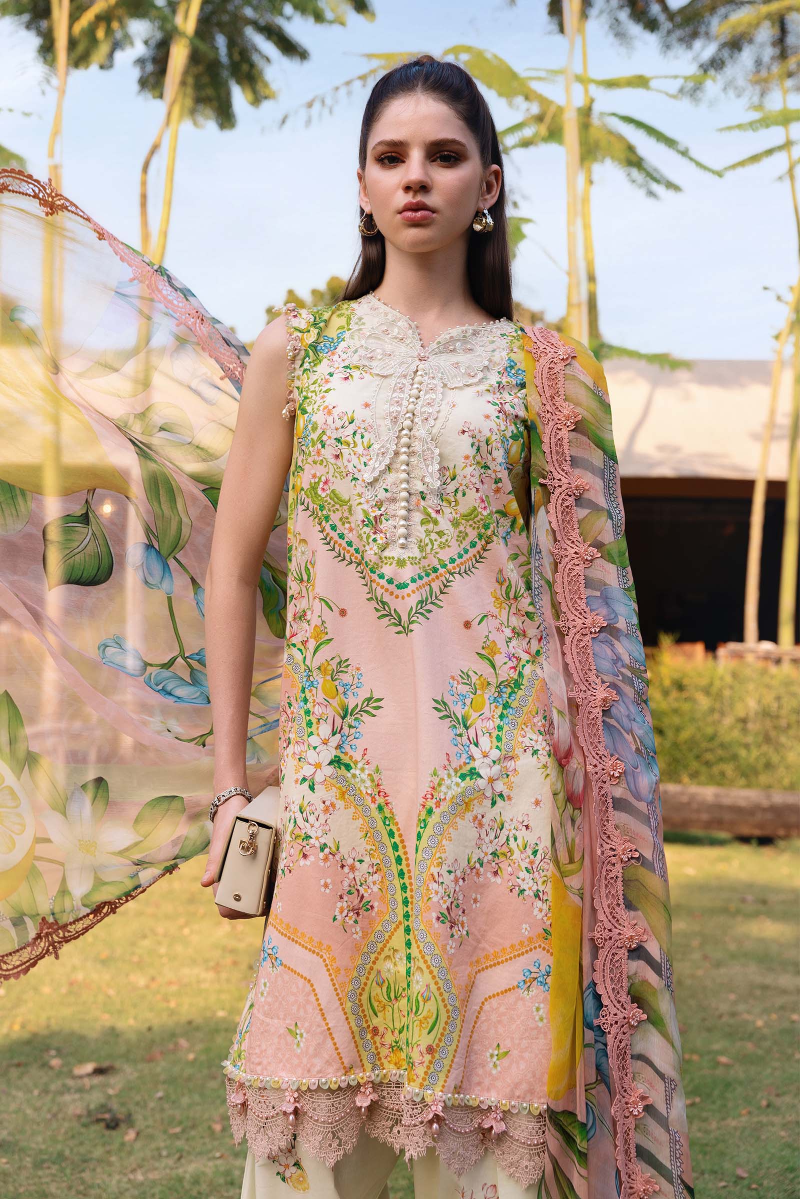 MARIA B - 3PC PRINTED SHIRT WITH PATCHES AND CHIFFON DUPATA AND TROUSER - RB11167