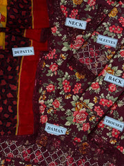 FARASHA - 3PC PRINTED SHIRT WITH PATCHES AND CHIFFON DUPATA AND TROUSER - RB11169