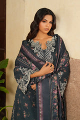IZNIK - 3PC PRINTED SHIRT WITH PATCHES AND CHIFFON DUPATA AND TROUSER - RB11170