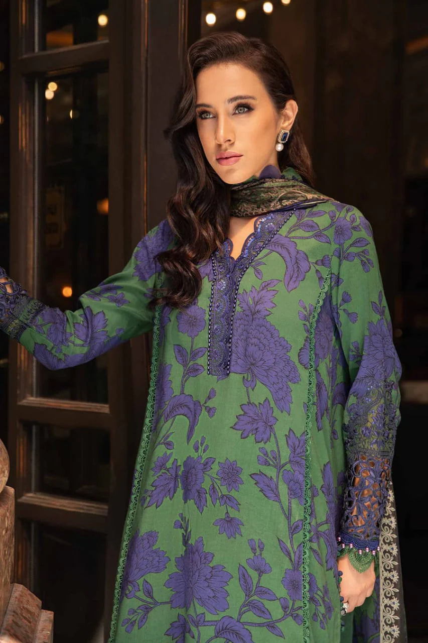 MARIA B - 3PC PRINTED SHIRT WITH PATCHES AND CHIFFON DUPATA AND TROUSER - RB11172