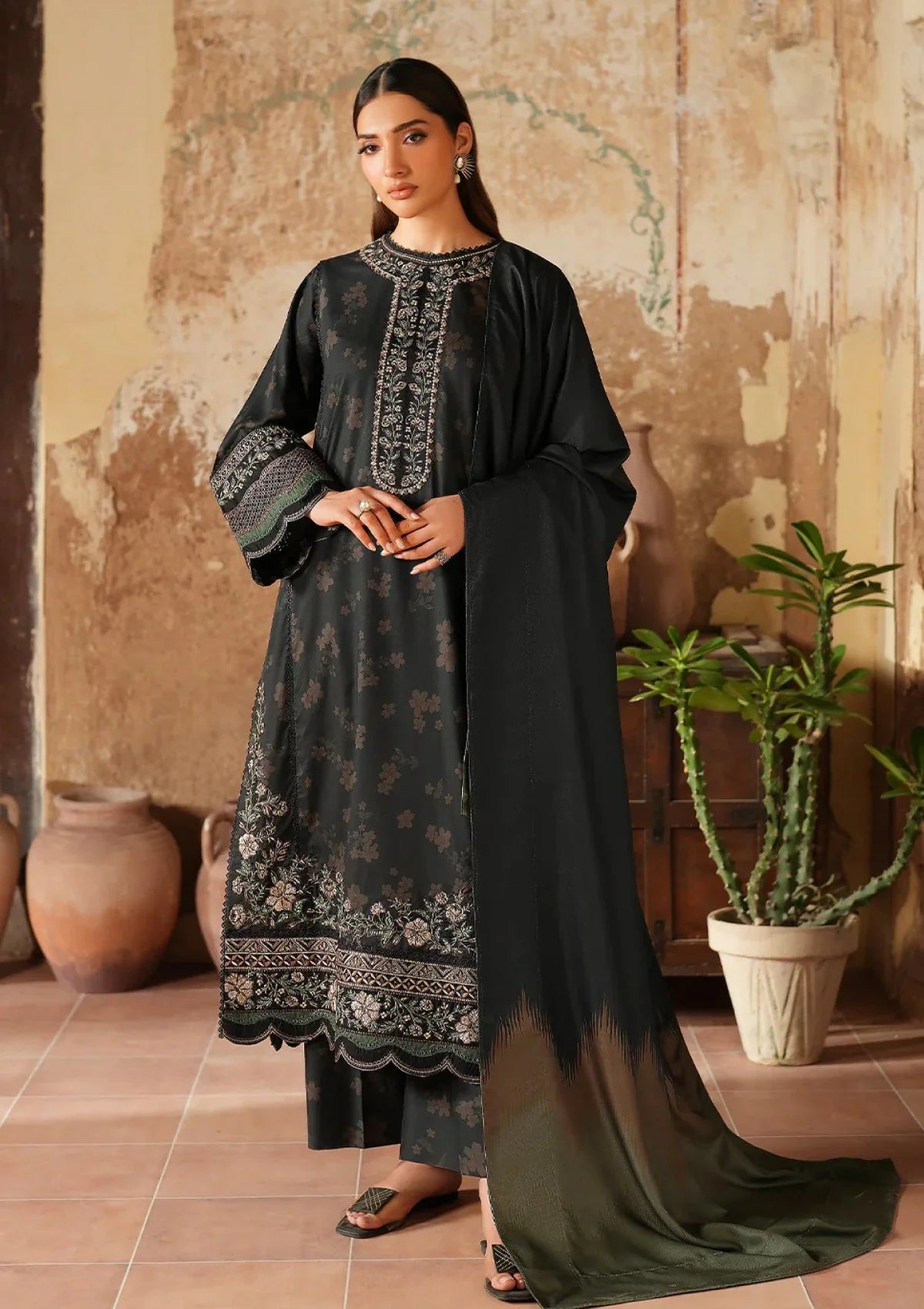 IZNIK - 3PC PRINTED SHIRT WITH PATCHES AND CHIFFON DUPATA AND TROUSER - RB11176