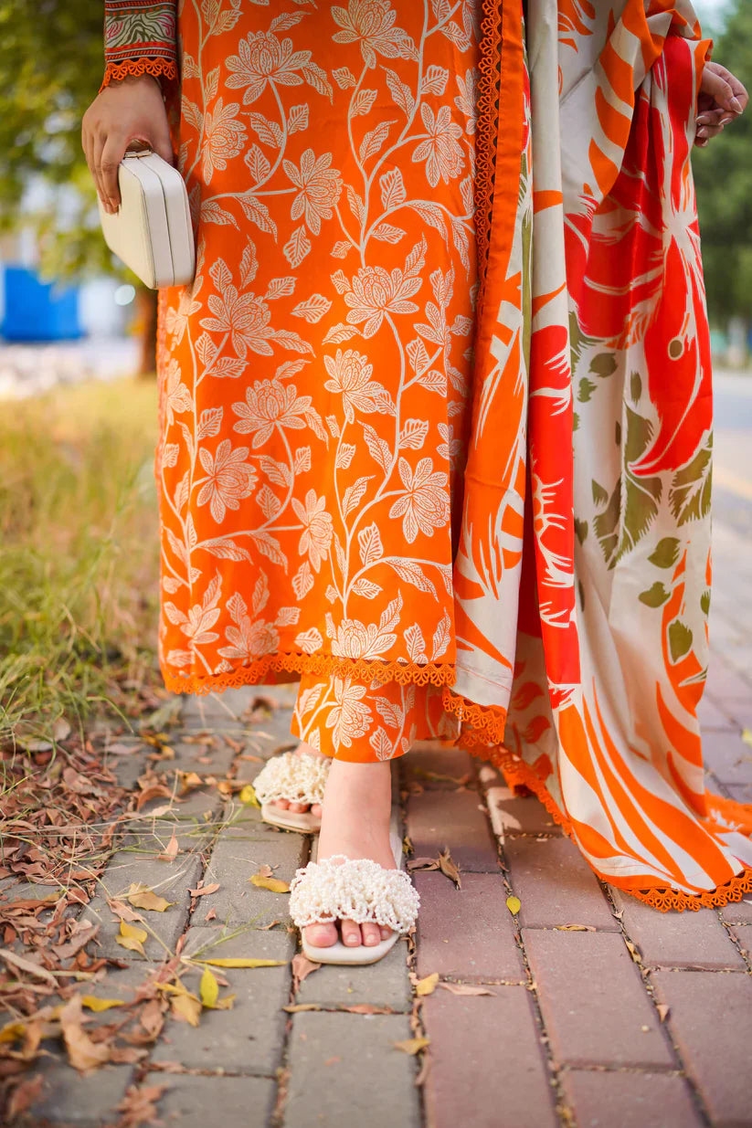ANEELAS - 3PC PRINTED SHIRT WITH PATCHES AND CHIFFON DUPATA AND TROUSER - RB11177