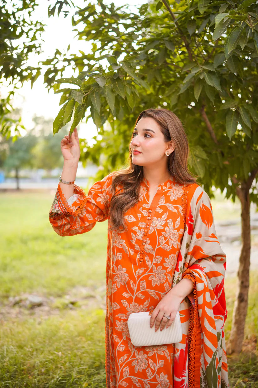 ANEELAS - 3PC PRINTED SHIRT WITH PATCHES AND CHIFFON DUPATA AND TROUSER - RB11177